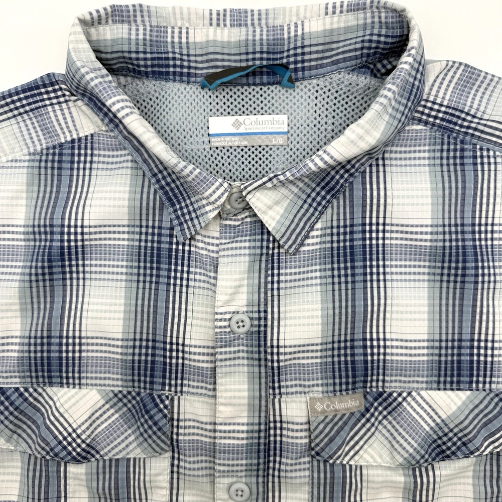 Columbia Omni Wick Men's Short Sleeve Button Up Blue Large Outdoor Fishing